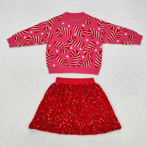 GLD0671 RTS toddler girl clothes crutch girl christmas short skirt outfit sweater shirt+sequin skirt 2