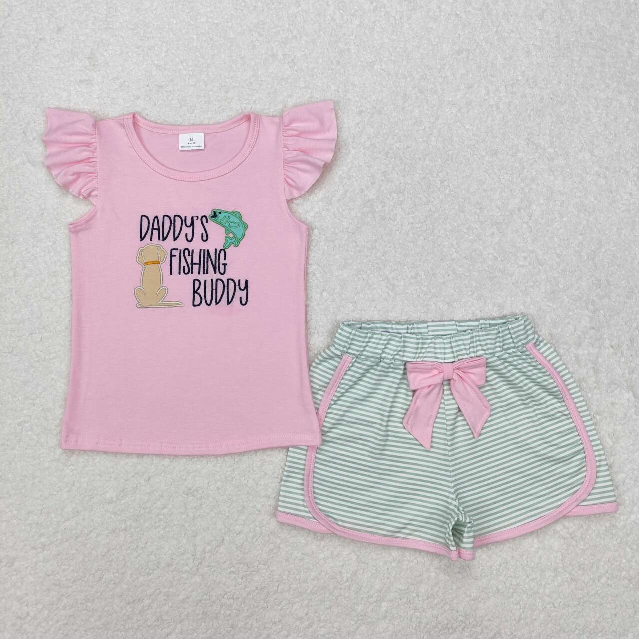 GSSO1673 RTS baby girl clothes fishing toddler girl summer outfit embroidery