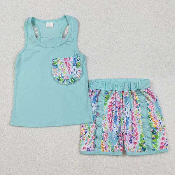 GSSO1982 RTS girl clothes seagrass pocket girl summer outfit girl shorts set