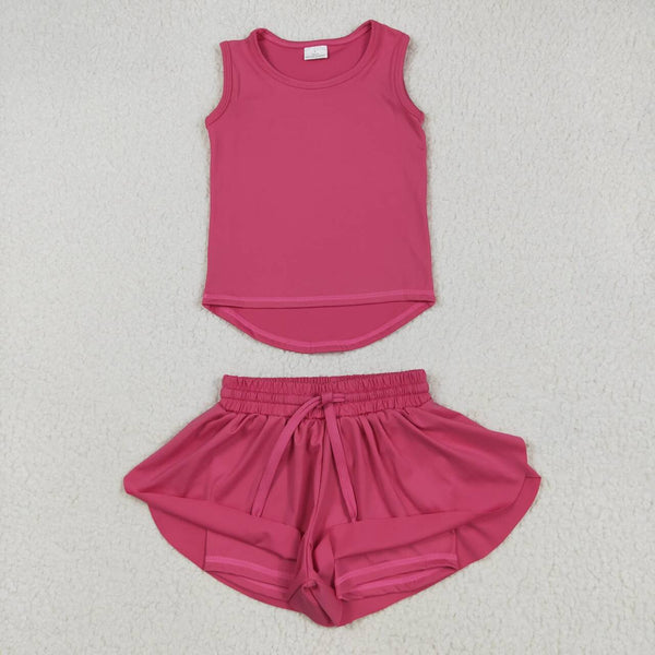 GT0982 RTS girl clothes hot pink girl top shirt yoga clothes