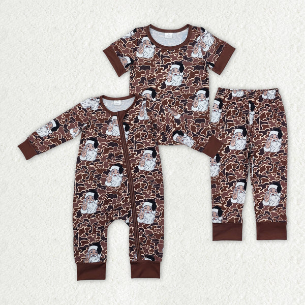 RTS Matching clothing christmas santa camo print kid short sleeve romper top pant fall clothing-2026.9.28