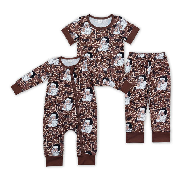 RTS Matching clothing christmas santa camo print kid short sleeve romper top pant fall clothing-2026.9.28