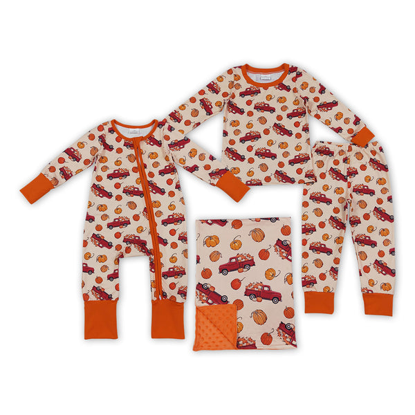 RTS Matching clothing family thanksgiving pumpkin truck print kid long sleeve romper pant blanket fall clothing-2026.9.19