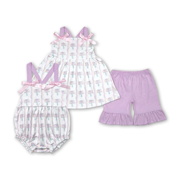 RTS girl summer matching clothes purple floral girl summer clothes girl outfit bubble