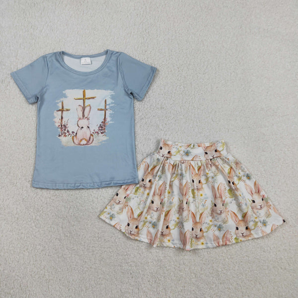 GSD3486 RTS toddler girl clothes rabbit print girl easter summer skirt set