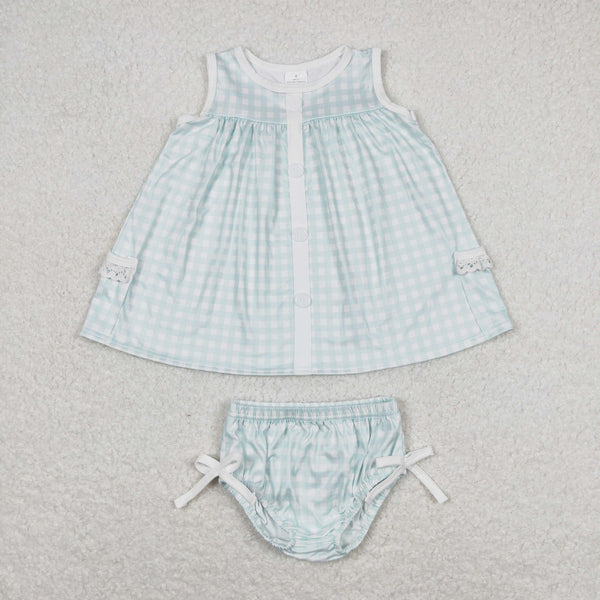 GBO0259 baby girl clothes blue plaid sleeveless girl summer bummies sets
