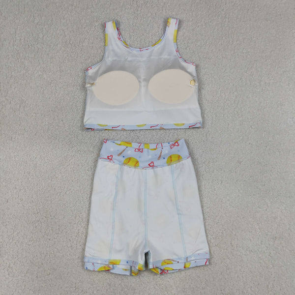 GSD3836 RTS toddler clothes softball girl summer yoga set sports outit