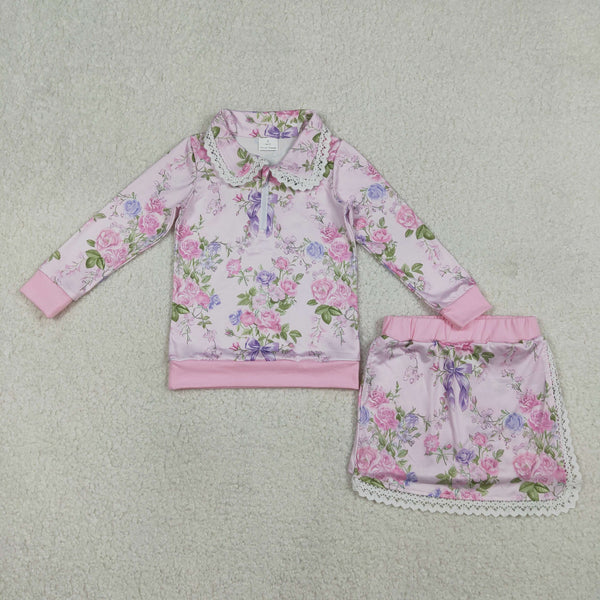 GLD1572 RTS baby girl clothes floral print toddler girl winter skirt outfit