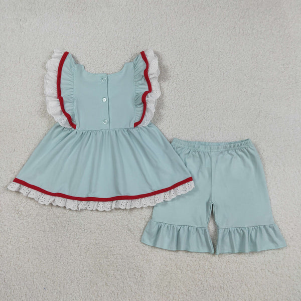 GSSO2926 RTS kids girl clothes girl summer outfit 4th of July Patriotic Clothes summer shorts set