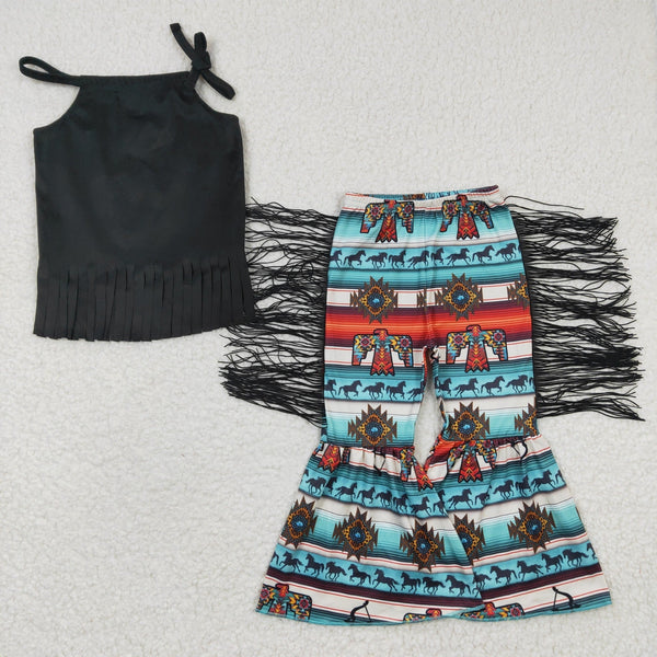 GSPO0551 baby girl clothes toddler girl bell bottom outfit tassel western set
