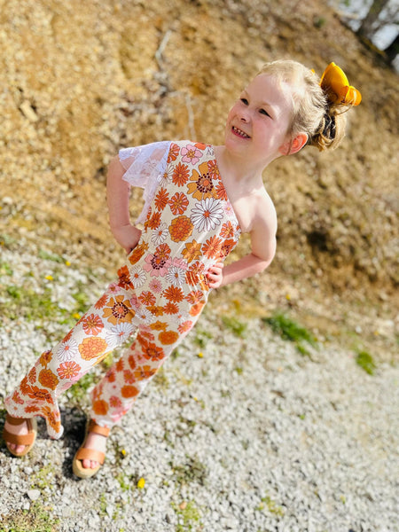 SR0211 kids clothes girls summer cold shouder floral jumpsuit