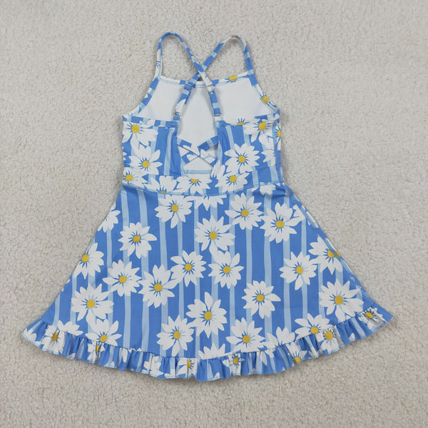 GSD2283 RTS girl clothes blue floral girl summer set yoga clothes atheletic clothes