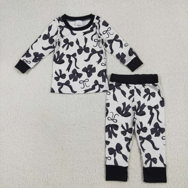 GLP2395  RTS toddler girl clothes black bows print girl winter set