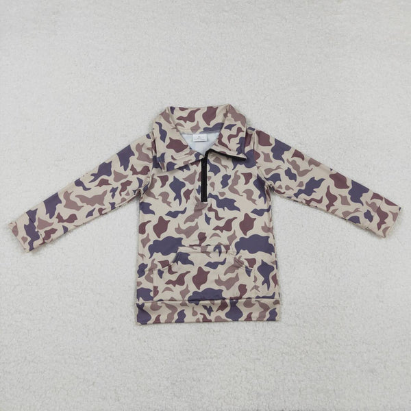 BT1037 RTS toddler boy clothes camouflage boy winter zipper top pollover