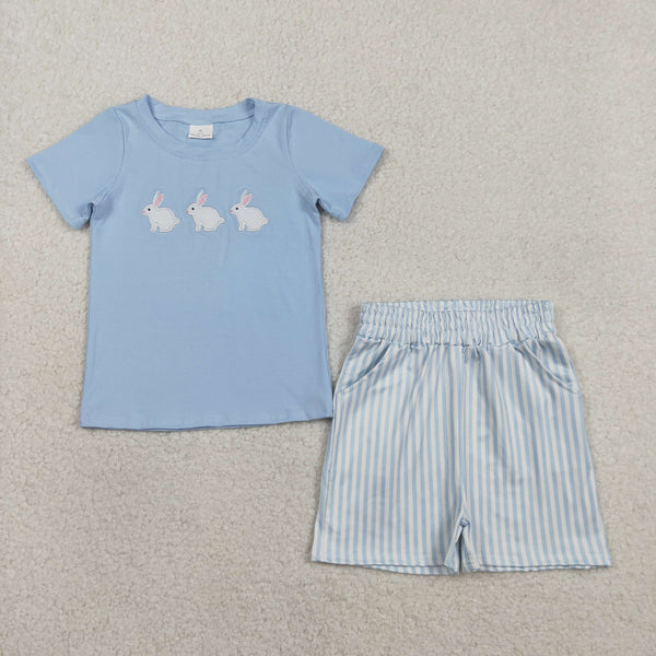 BSSO1560 RTS toddler boy clothes rabbit embroidery boy easter summer embroidery set