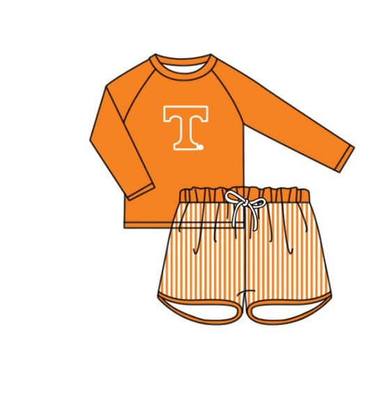 Produce order MOQ 5pcs each design state orange kids summer matching swim wear