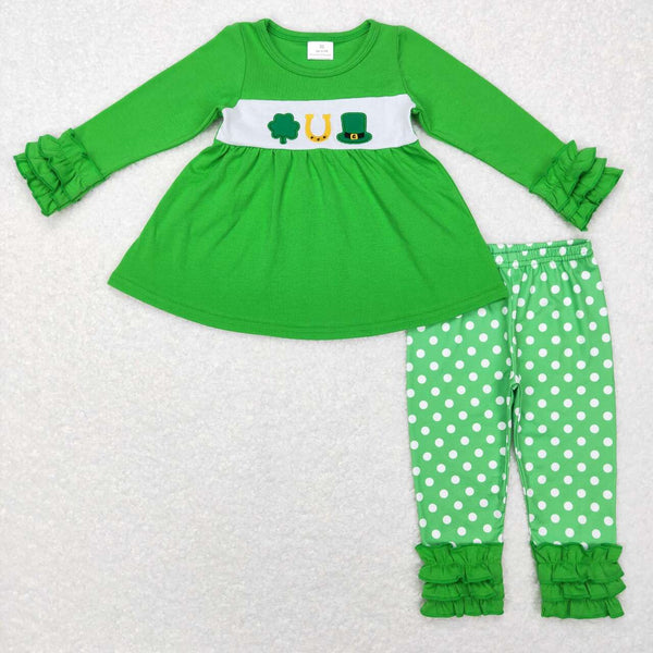 GLP0851 baby girl clothes green embroidery St. Patrick's Day outfit