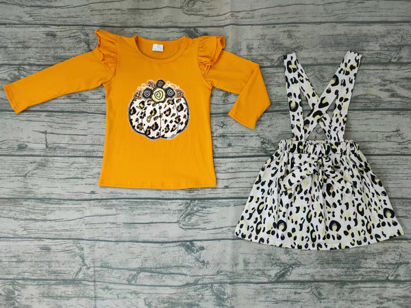 GLD0008 toddler girl clothes pumpkin embroidery outfits