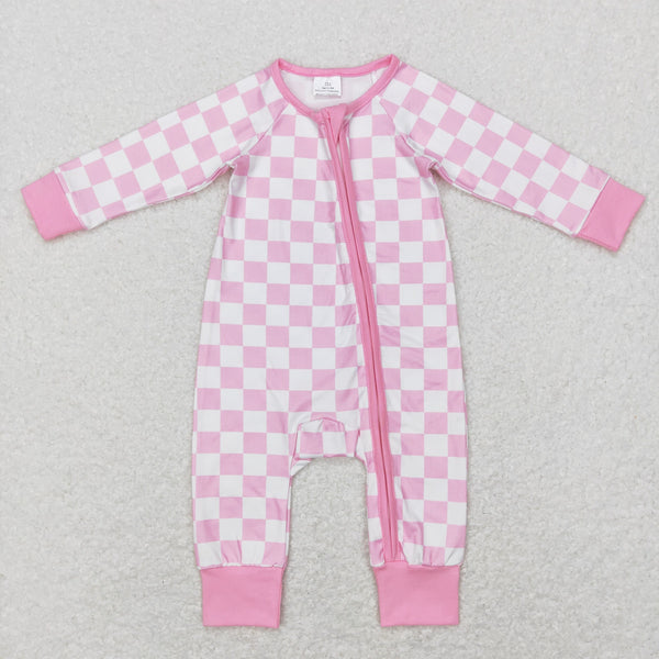 LR0810 baby girl clothes pink plaid girl winter romper