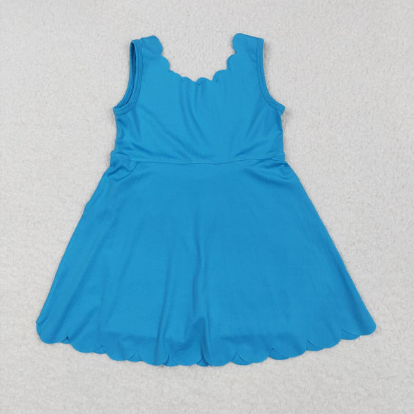GSD2375 RTS girl clothes blue girl summer dress yoga clothes atheletic clothes