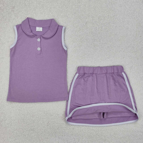 GSD1976 RTS girl clothes cotton purple girl summer set