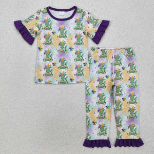 GSPO1766 RTS toddler girl clothes dinosaur girl mardi gras pajamas set