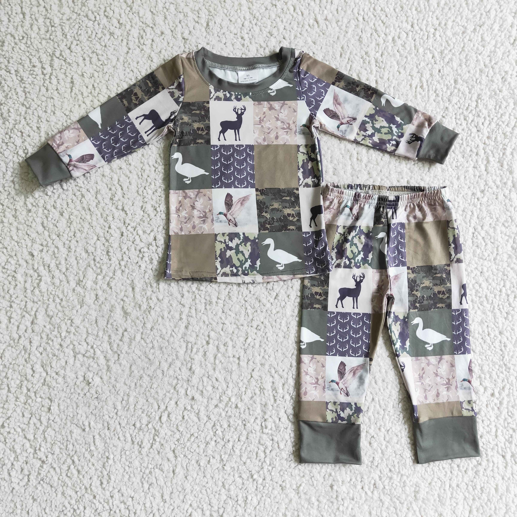 BLP0132 baby boy clothes green duck deer winter pajamas set