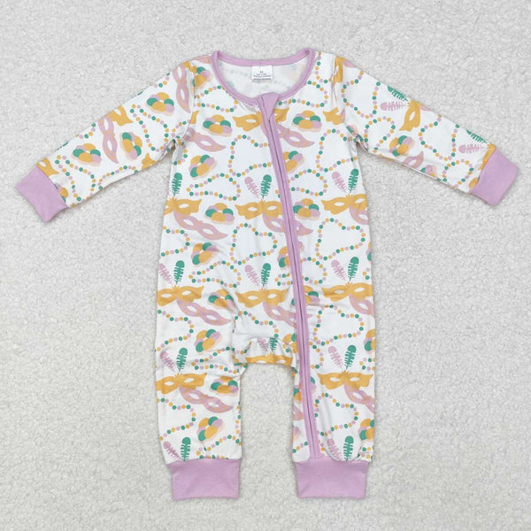 LR2097 RTS baby girl clothes mardi gras girl  winter romper zip romper