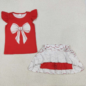 GSD1722 RTS  baby girl clothes baseball toddler girl summer outfit skirt set