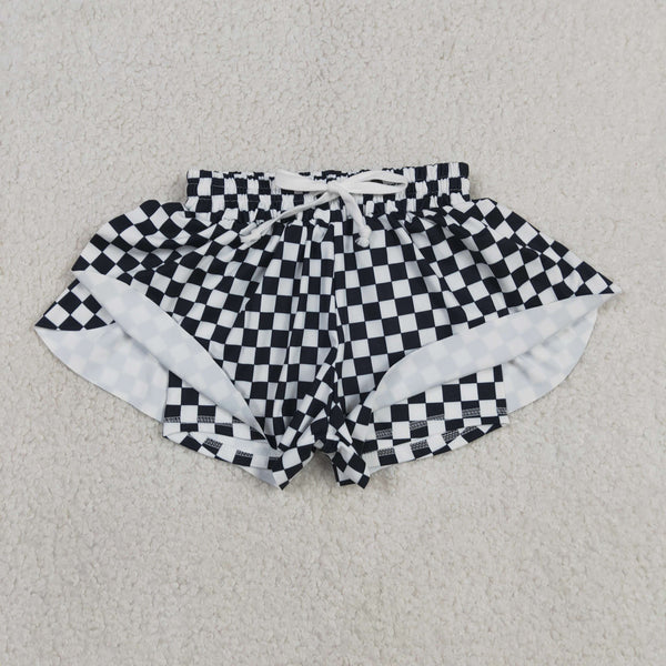 SS0865 RTS baby girl clothes black plaid girl yoga summer shorts sports clothes