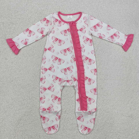 LR1770 RTS baby girl clothes pink bow girl winter romper zip romper