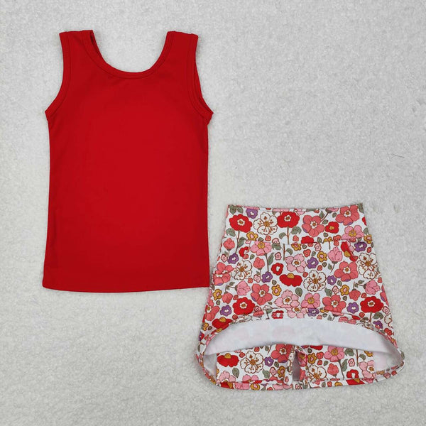 GSD1598 RTS baby girl clothes red floral toddler girl summer outfit