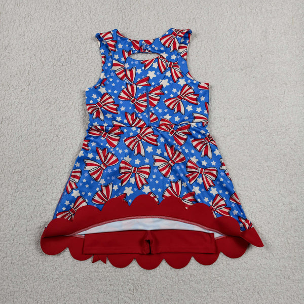 GSD3925 RTS toddler clothes bows girl 4th of July yoga summer dress sports clothes