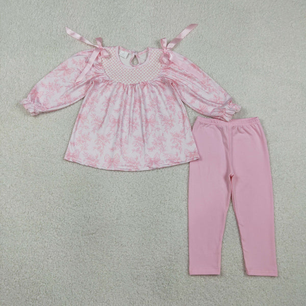 GLP3285 RTS toddler girl clothes pink floral embroidery print girl winter set pants set