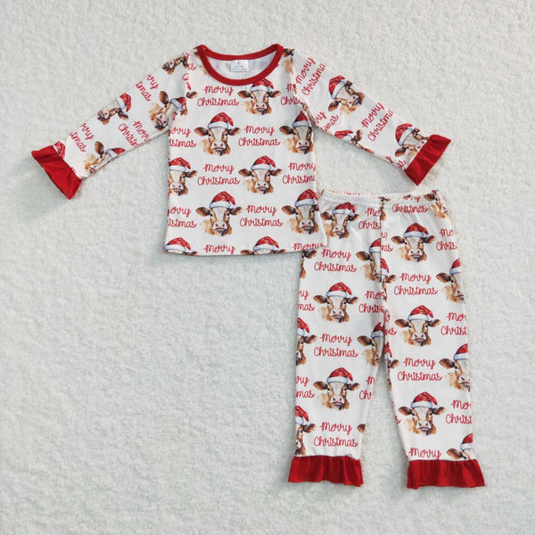 GLP0866 RTS toddler girl clothes cow merry christmas girl christmas pajamas set