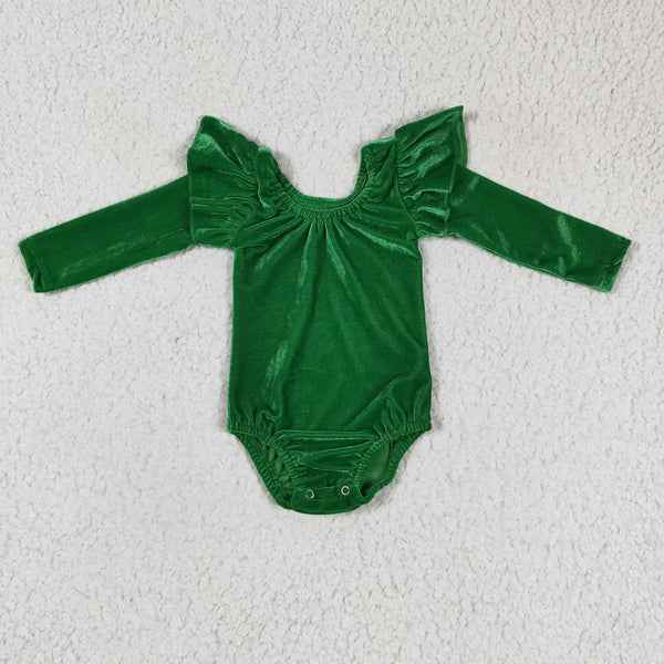 LR0212 green velvet bodysuit  baby girl clothes