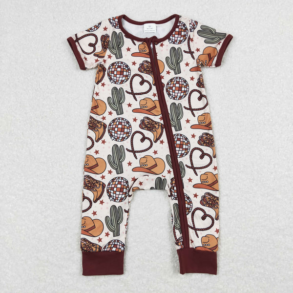 SR0973 baby boy clothes cowboy western clothes boy zipper summer romper