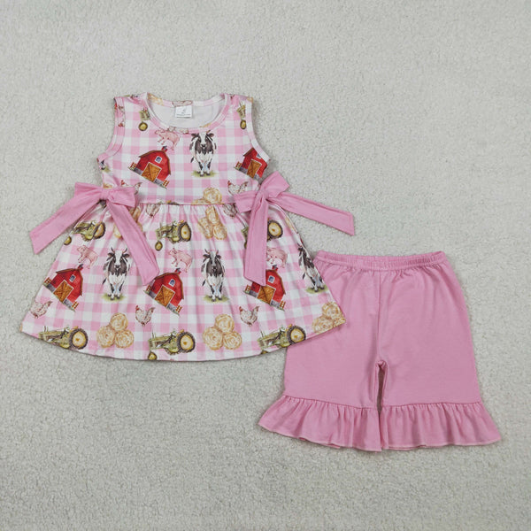 RTS GSSO3100 toddler girl clothes farm animal print girl  summer set