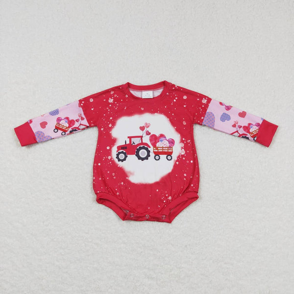 LR0773 baby clothes heart truck baby valentines day bubble