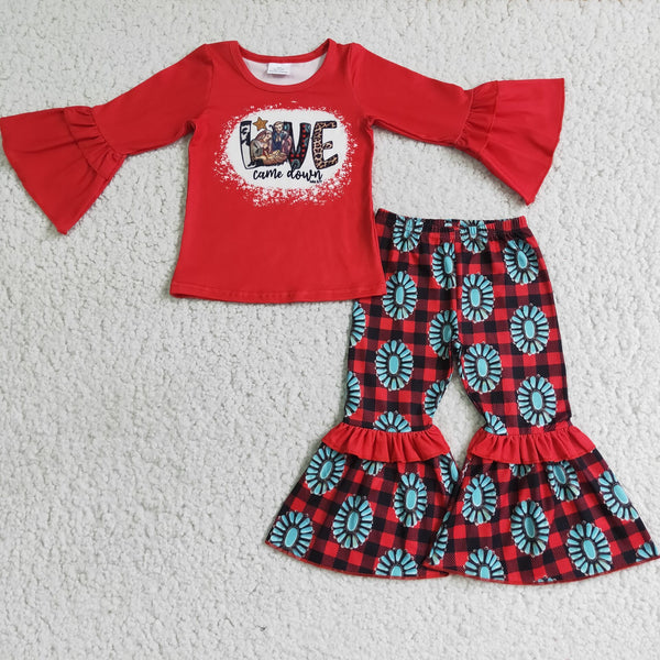 6 A7-28 toddler girl clothes girl red love jesus came down winter long sleeve set - -promotion 2024.11.23 $2.99