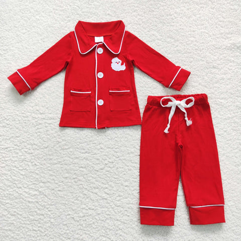 BLP0295 RTS toddler boy clothes boy christmas outfit embroidery santa claus boy christmas pajamas set