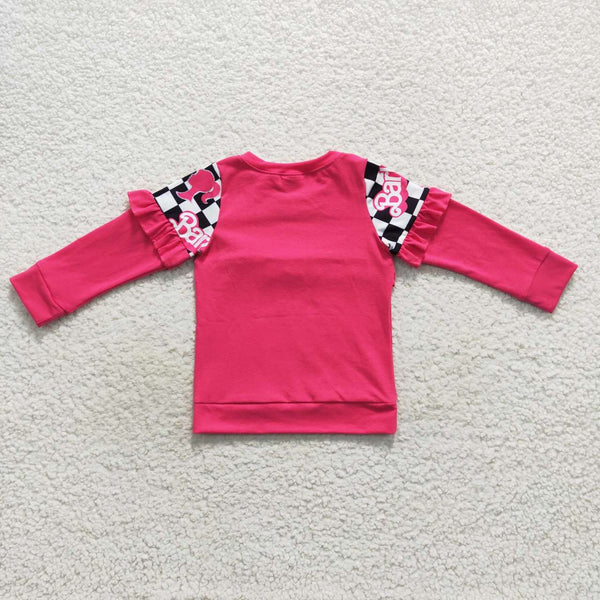 GT0296 kids clothes girls hot pink shirt winter top