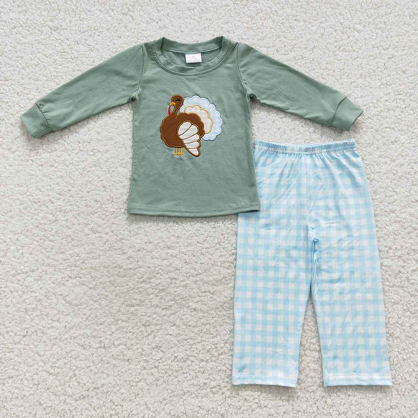 BLP0214 RTS  todder boy clothes embroidery  turkey boy thanksgiving outfit