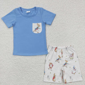 BSSO0115 baby boy clothes blue bunny easter outfit