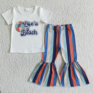 kids clothing beach colorful stripe short sleeve set-promotion 2024.6.15 $5.5