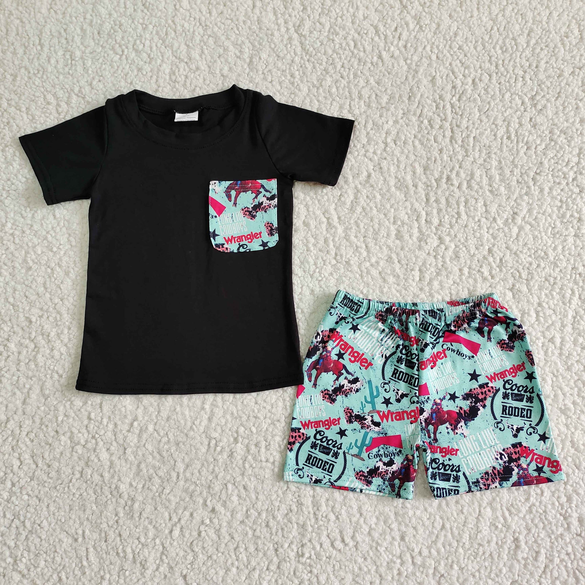 BSSO0013 kids clothes boy black pocket summer set-promotion 2024.3.30 $5.5