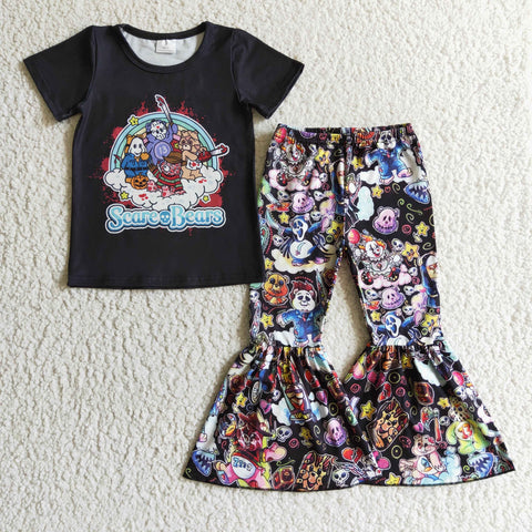 GSPO0177 cartoon black short sleeve girls boutique outfits toddler fall clothing-promotion 2024.11.2 $5.5