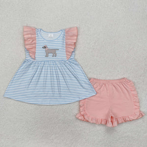 RTS GSSO1563 girl summer outfit dog embroidery girl summer clothing set