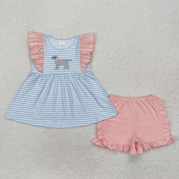 RTS GSSO1563 girl summer outfit dog embroidery girl summer clothing set