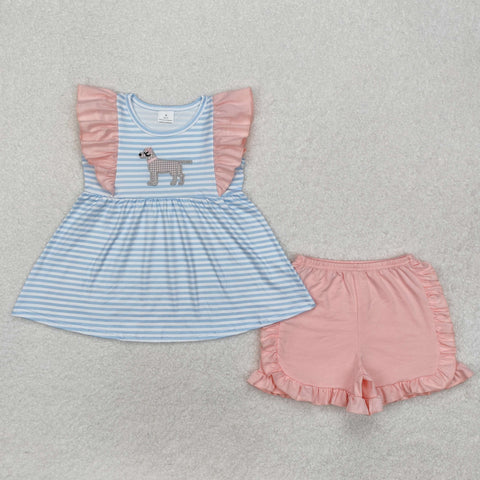 RTS GSSO1563 girl summer outfit dog embroidery girl summer clothing set